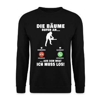 Die Bäume rufen an Baumfäller Förster Forstwirt - Unisex Pullover - Schwarz - Vorne - Alina (178cm) & Michal (187cm)