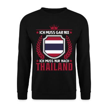 Ich muss gar nix Ich muss nur nach Thailand Urlaub - Unisex Pullover - Schwarz - Vorne - Alina (178cm) & Michal (187cm)
