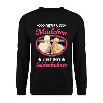 Dieses Mädchen liebt ihre Seidenhühner Seidenhuhn - Unisex Pullover - Schwarz - Vorne - Alina (178cm) & Michal (187cm)