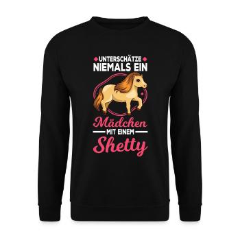 Shetland Pony Mädchen Shetty Mädel Reiterin - Unisex Pullover - Schwarz - Vorne - Alina (178cm) & Michal (187cm)