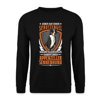 Appenzeller Sennenhund Schutzengel Schweizer Hund - Unisex Pullover - Schwarz - Vorne - Alina (178cm) & Michal (187cm)
