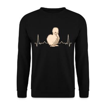 Seidenhuhn Herzschlag Seidenhühner Silkie Huhn - Unisex Pullover - Schwarz - Vorne - Alina (178cm) & Michal (187cm)