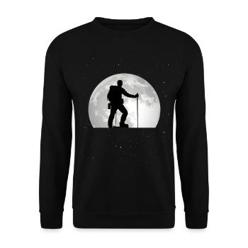 Wanderer Mond Berg Wandern Bergsteigen - Unisex Pullover - Schwarz - Vorne - Alina (178cm) & Michal (187cm)