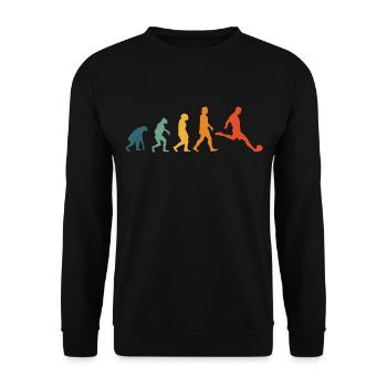 Fußball Evolution Retro Fußballer Fußballspieler - Unisex Pullover - Schwarz - Vorne - Alina (178cm) & Michal (187cm)