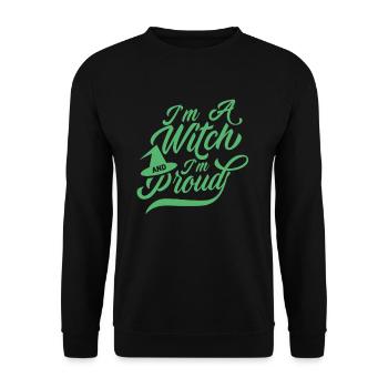 Ich bin eine Hexe und stolz Hexerei Hexen Hexer - Unisex Pullover - Schwarz - Vorne - Alina (178cm) & Michal (187cm)