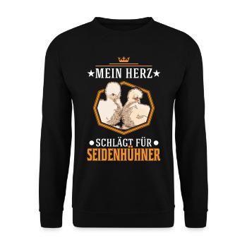 Seidenhuhn Herz Seidenhühner Silkie Huhn - Unisex Pullover - Schwarz - Vorne - Alina (178cm) & Michal (187cm)