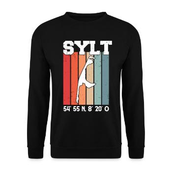 Sylt Koordinaten Insel Nordsee Strandkorb Ostsee - Unisex Pullover - Schwarz - Vorne - Alina (178cm) & Michal (187cm)