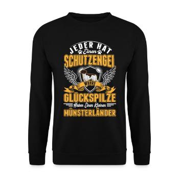 Kleiner Münsterländer Schutzengel - Unisex Pullover - Schwarz - Vorne - Alina (178cm) & Michal (187cm)