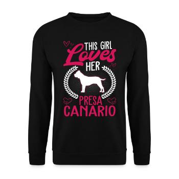This girl loves her Presa Canario Dogo Canario - Unisex Pullover - Schwarz - Vorne - Alina (178cm) & Michal (187cm)