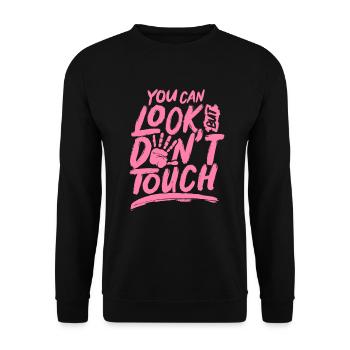 Du kannst gucken aber nicht anfassen Finger Hände - Unisex Pullover - Schwarz - Vorne - Alina (178cm) & Michal (187cm)