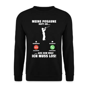 Meine Posaune ruft an Posaunist Posaunenspieler - Unisex Pullover - Schwarz - Vorne - Alina (178cm) & Michal (187cm)