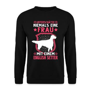 English Setter Frau Englischer Setter - Unisex Pullover - Schwarz - Vorne - Alina (178cm) & Michal (187cm)