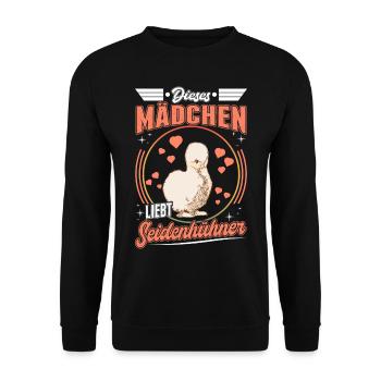 Dieses Mädchen liebt Seidenhühner Seidenhuhn - Unisex Pullover - Schwarz - Vorne - Alina (178cm) & Michal (187cm)