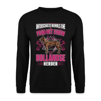 Hollandse Herder Frau Holländischer Schäferhund - Unisex Pullover - Schwarz - Vorne - Alina (178cm) & Michal (187cm)