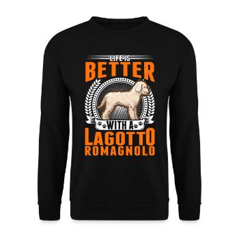La vie est meilleure avec un Lagotto Romagnolo - Sweat-shirt Unisexe - noir - Devant - Alina (178cm) & Michal (187cm)