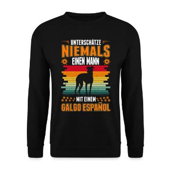 Galgo Español Mann Spanischer Windhund - Unisex Pullover - Schwarz - Vorne - Alina (178cm) & Michal (187cm)
