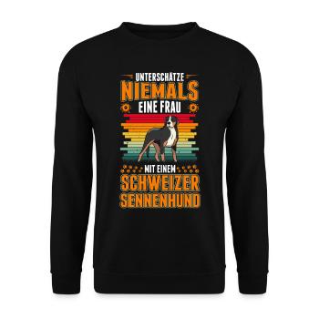 Großer Schweizer Sennenhund Frau - Unisex Pullover - Schwarz - Vorne - Alina (178cm) & Michal (187cm)