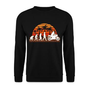 Motorradfahrer Evolution Retro Motorrad - Unisex Pullover - Schwarz - Vorne - Alina (178cm) & Michal (187cm)
