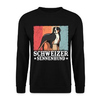 Großer Schweizer Sennenhund Retro - Unisex Pullover - Schwarz - Vorne - Alina (178cm) & Michal (187cm)