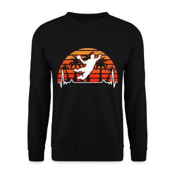 Handballer Herzschlag Retro Handball Handballteam - Unisex Pullover - Schwarz - Vorne - Alina (178cm) & Michal (187cm)