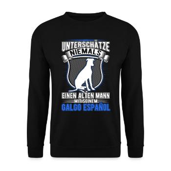 Galgo Español Alter Mann Spanischer Windhund - Unisex Pullover - Schwarz - Vorne - Alina (178cm) & Michal (187cm)