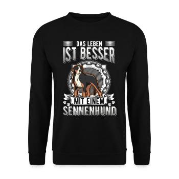 Großer Schweizer Sennenhund - Unisex Pullover - Schwarz - Vorne - Alina (178cm) & Michal (187cm)
