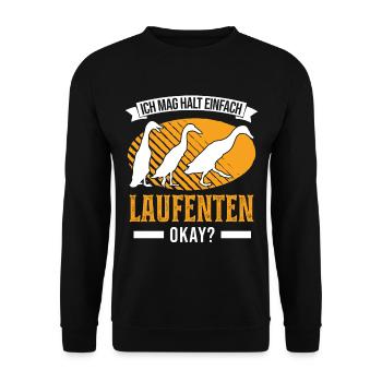 Ich mag halt einfach Laufenten Flaschenente - Unisex Pullover - Schwarz - Vorne - Alina (178cm) & Michal (187cm)