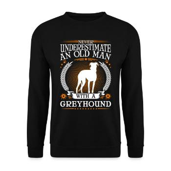 Greyhound Alter Mann Britischer Windhund - Unisex Pullover - Schwarz - Vorne - Alina (178cm) & Michal (187cm)