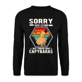 I wasnt listening I was thinking about Capybaras - Unisex Sweatshirt - black - Front - Alina (178cm) & Michal (187cm)