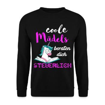 Steuern Mädels Gesetz Einhorn Steuerberaterin Buch - Unisex Pullover - Schwarz - Vorne - Alina (178cm) & Michal (187cm)
