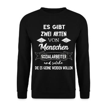 Sozialarbeit Sozialpädagoge Lustiger Soziale Arbei - Unisex Pullover - Schwarz - Vorne - Alina (178cm) & Michal (187cm)