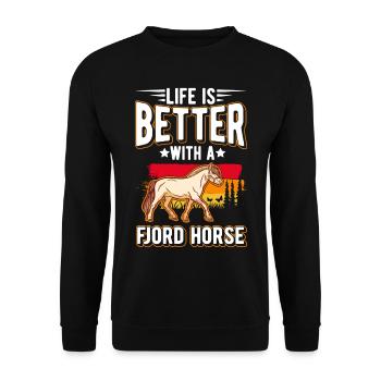 La vie est meilleure avec un Fjord Horse Fjordpferd - Sweat-shirt Unisexe - noir - Devant - Alina (178cm) & Michal (187cm)