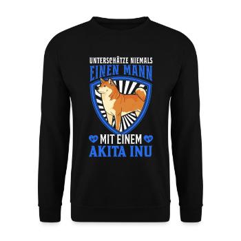 Akita Inu Mann - Unisex Pullover - Schwarz - Vorne - Alina (178cm) & Michal (187cm)