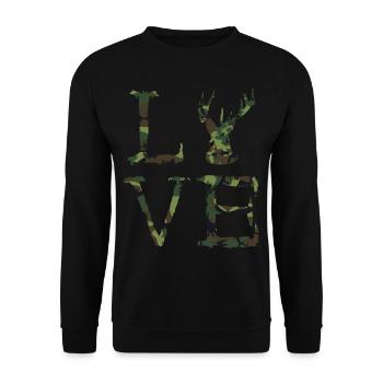 Camouflage Hirsch Jäger Love Wildtier Jagd Liebe C - Unisex Pullover - Schwarz - Vorne - Alina (178cm) & Michal (187cm)
