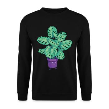 Pflanzen Topfpflanze Monstera Cartoon Zeichnung - Unisex Pullover - Schwarz - Vorne - Alina (178cm) & Michal (187cm)