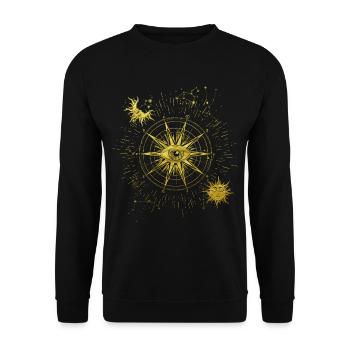 Alles sehende Auge Spirituelles Symbol Mond Sonne - Unisex Pullover - Schwarz - Vorne - Alina (178cm) & Michal (187cm)