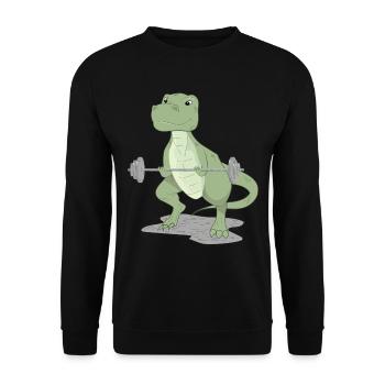 Lustiger Dinosaurier Muskeltraining Kraftsport - Unisex Pullover - Schwarz - Vorne - Alina (178cm) & Michal (187cm)
