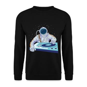 Astronaut DJ Musik Design Vinyl auflegen Disco - Unisex Pullover - Schwarz - Vorne - Alina (178cm) & Michal (187cm)
