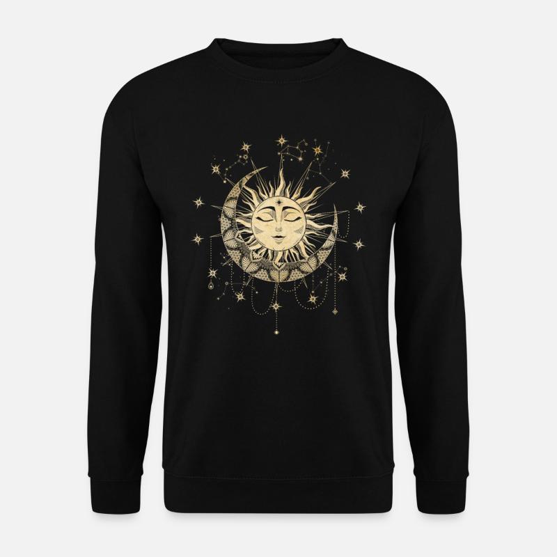 Sonnen Mandala mit Mond und Sternen Spirituell - Unisex Pullover - Schwarz