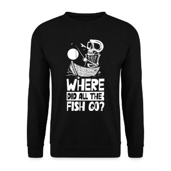Wo Sind Die Ganzen Fische Hin? Fischer Fischen - Unisex Pullover - Schwarz - Vorne - Alina (178cm) & Michal (187cm)