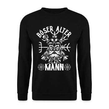 Wikinger Böser alter Mann Spruch mit Runenkompass - Unisex Pullover - Schwarz - Vorne - Alina (178cm) & Michal (187cm)