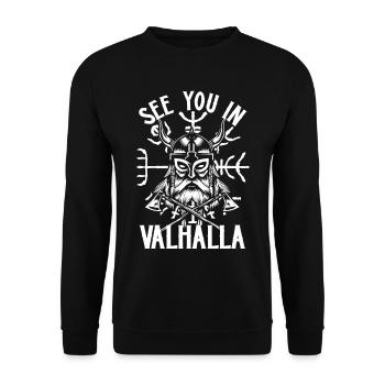 « Rendez-vous dans le Valhalla » Viking disant boussole runique - Sweat-shirt Unisexe - noir - Devant - Alina (178cm) & Michal (187cm)