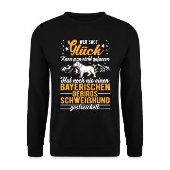 Bayerischer Gebirgsschweißhund Glück BGS - Unisex Pullover - Schwarz - Vorne - Alina (178cm) & Michal (187cm)