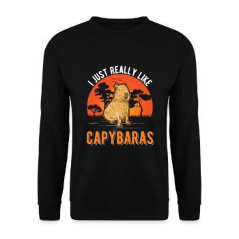 I just really like Capybaras - Unisex Pullover - Schwarz - Vorne - Alina (178cm) & Michal (187cm)