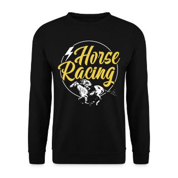 Pferderennen Jockey Pferde Pferderennbahn - Unisex Pullover - Schwarz - Vorne - Alina (178cm) & Michal (187cm)