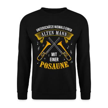 Posaune Alter Mann Posaunist - Unisex Pullover - Schwarz - Vorne - Alina (178cm) & Michal (187cm)