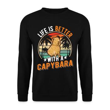 La vie est meilleure avec un Capybara - Sweat-shirt Unisexe - noir - Devant - Alina (178cm) & Michal (187cm)