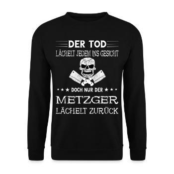 Metzger Totenkopf Metzgermeister Fleischer Fleisch - Unisex Pullover - Schwarz - Vorne - Alina (178cm) & Michal (187cm)