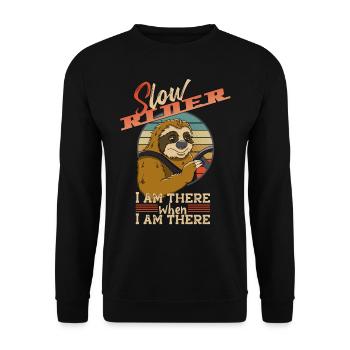 Slow Rider Faultier Autofahrer lustiger Spruch - Unisex Pullover - Schwarz - Vorne - Alina (178cm) & Michal (187cm)