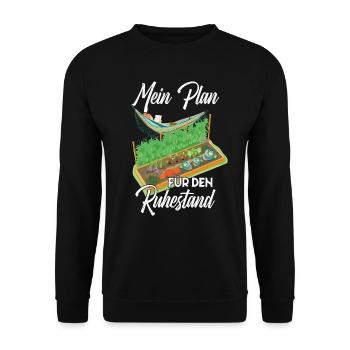 Mein Plan für den Ruhestand Garten und Hängematte - Unisex Pullover - Schwarz - Vorne - Alina (178cm) & Michal (187cm)